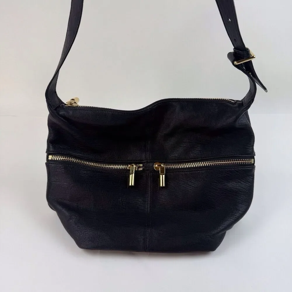 Elizabeth and James Black Pebbled Leather Hobo Bag Shoulder Strap Purse Womens